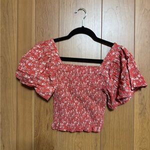 Japna Red Floral Puff Sleeve Blouse